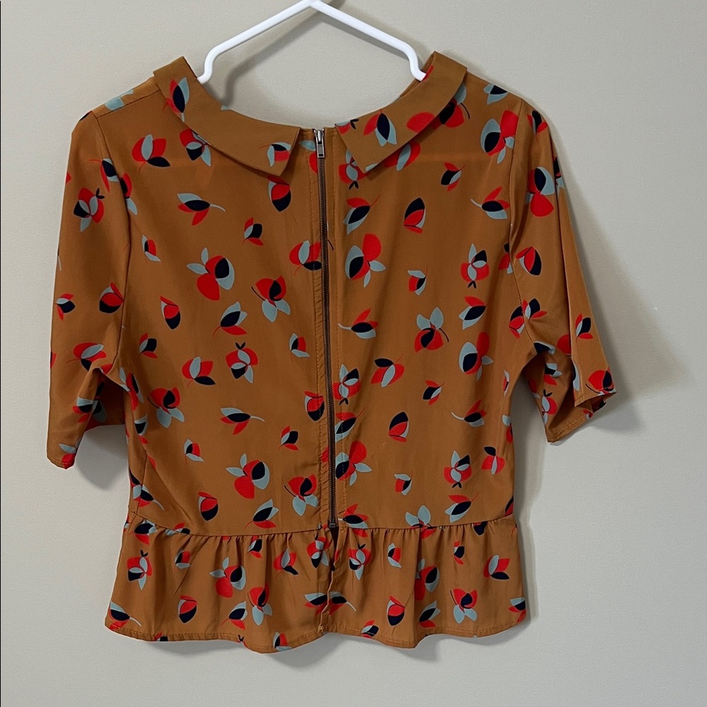Vintage Style Structured Peter Pan Neckline Blouse | Earthy Coquette Peplum Top - Picture 7 of 16
